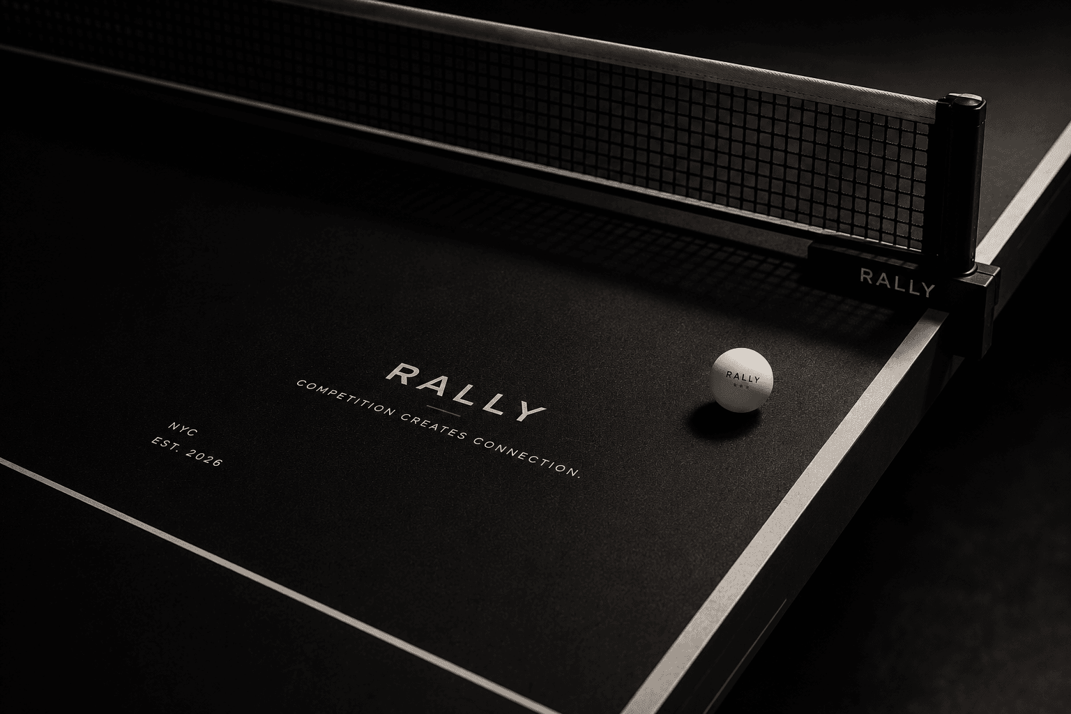 Rally table detail with branded ball and net